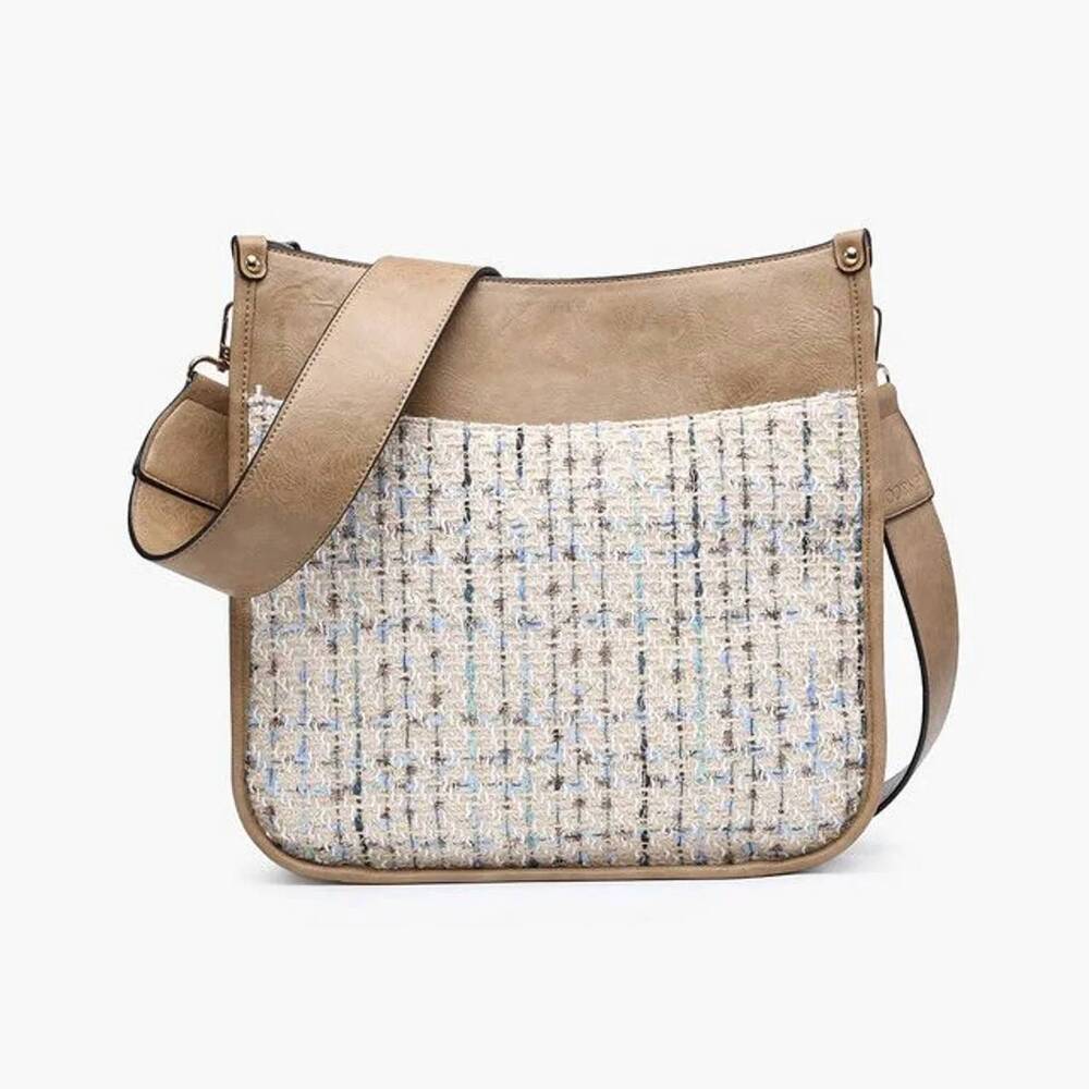 NEW JEN & CO. women's kate crossbody bag in tweed khaki